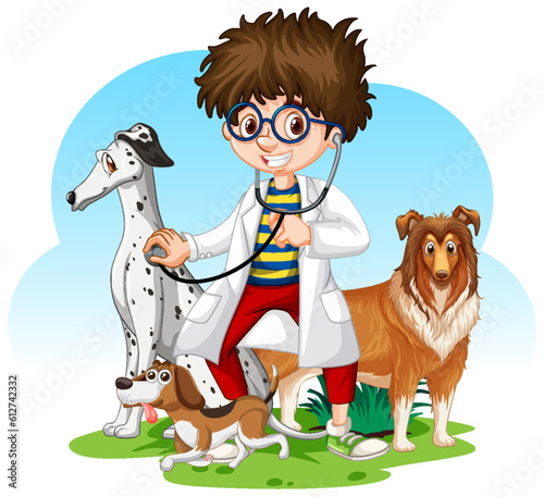 Friendly Veterinarian with Pet Animal Vector