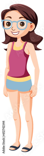 Girl with Glasses in Casual Outfit Cartoon Character
