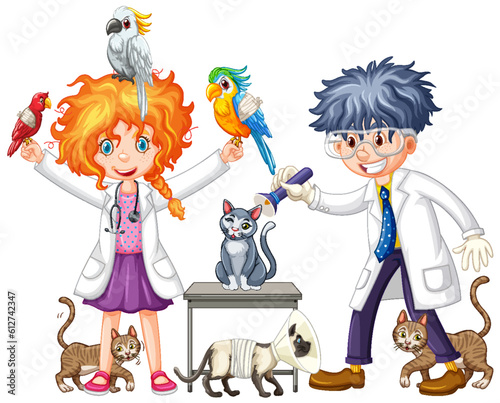 Friendly Veterinarian with Pet Animal Vector