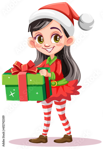 Christmas cartoon character holding gift box