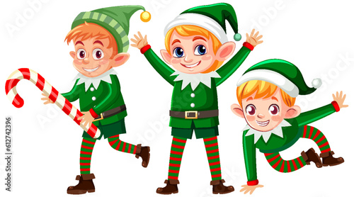 Set of Christmas elfs cartoon character
