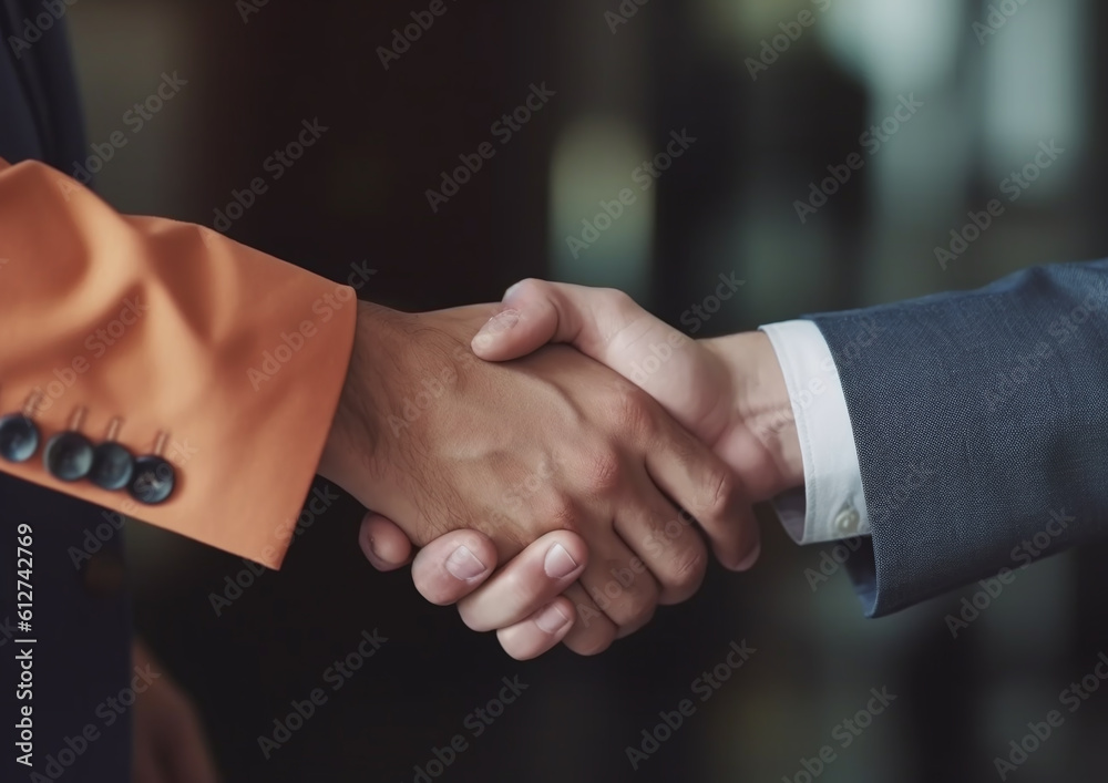 Business people shaking hands, finishing up a meeting. generative ai Business people shaking hands, finishing up a meeting. generative ai