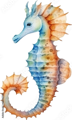 Seahorse Watercolor Illustration. Generative AI