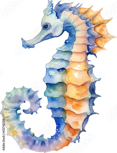 Seahorse Watercolor Illustration. Generative AI