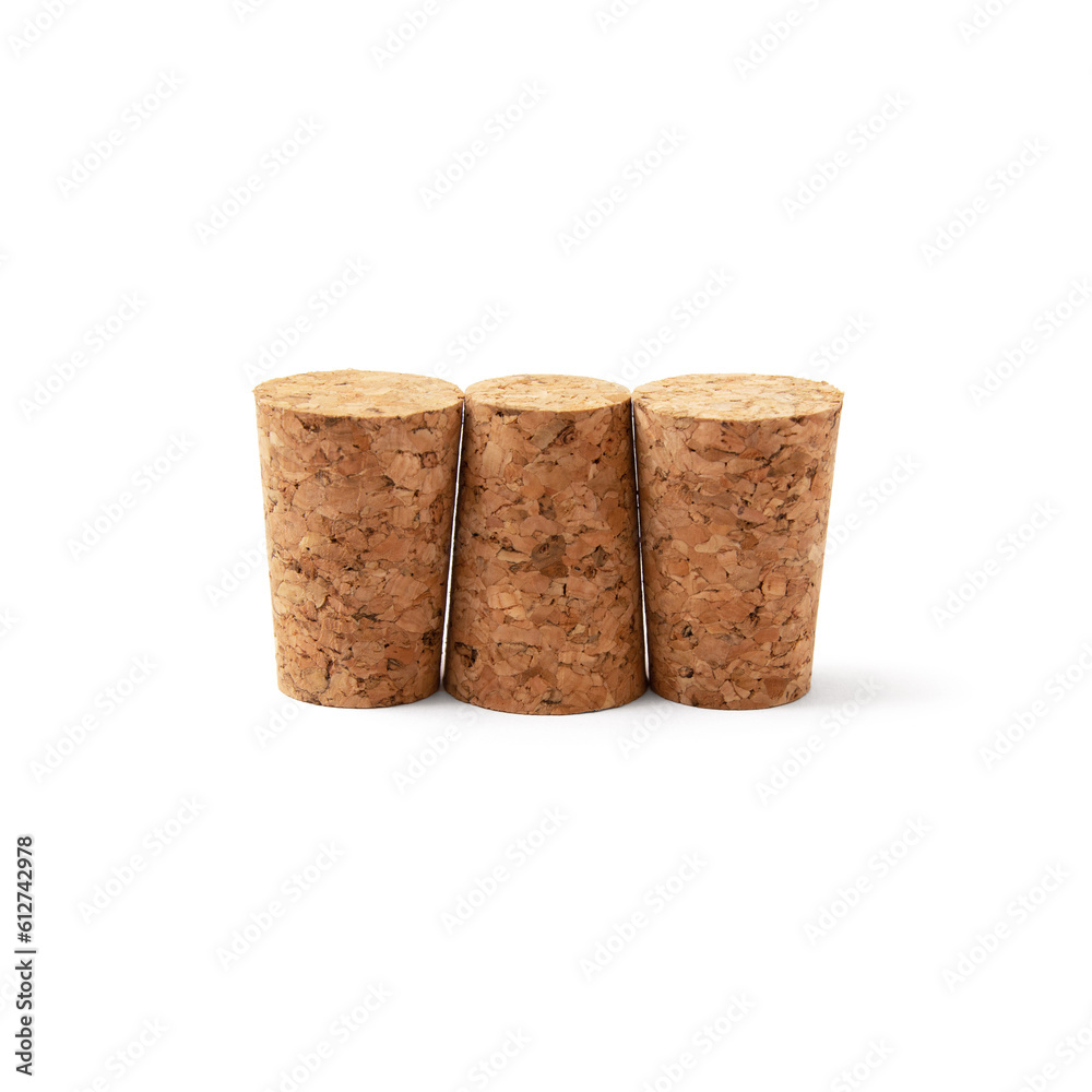 Isolated group of corks on white background.
