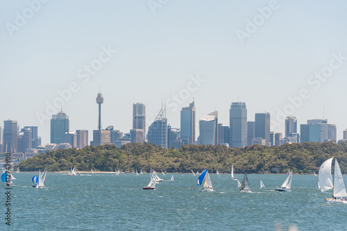 Sydney Cityscape, Business Skyscraper and Water with Yachts. Landscape. Australia