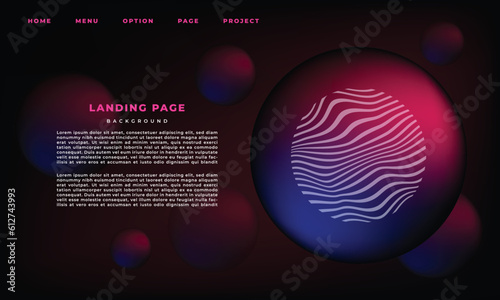 Red and blue gradient circle ornament for landing page design. Outer space themed background template copy space. Dark gradient colour backdrop.