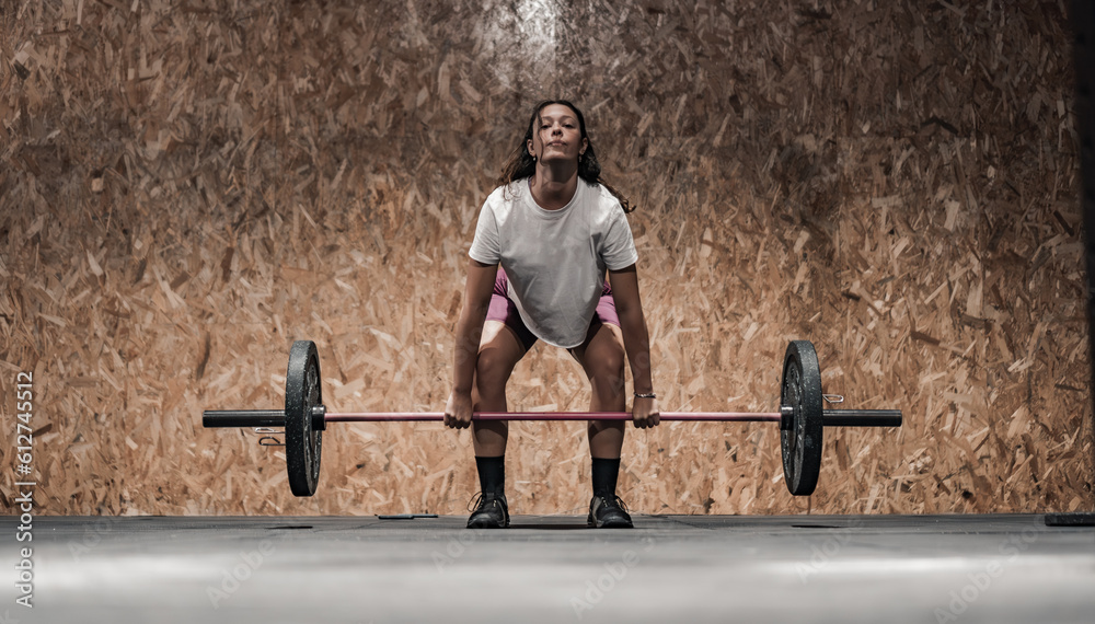 woman carrying a heavy barbell in the gymnasium
