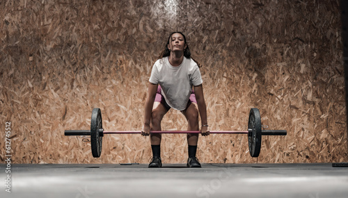 Obraz na płótnie woman carrying a heavy barbell in the gymnasium w salonie