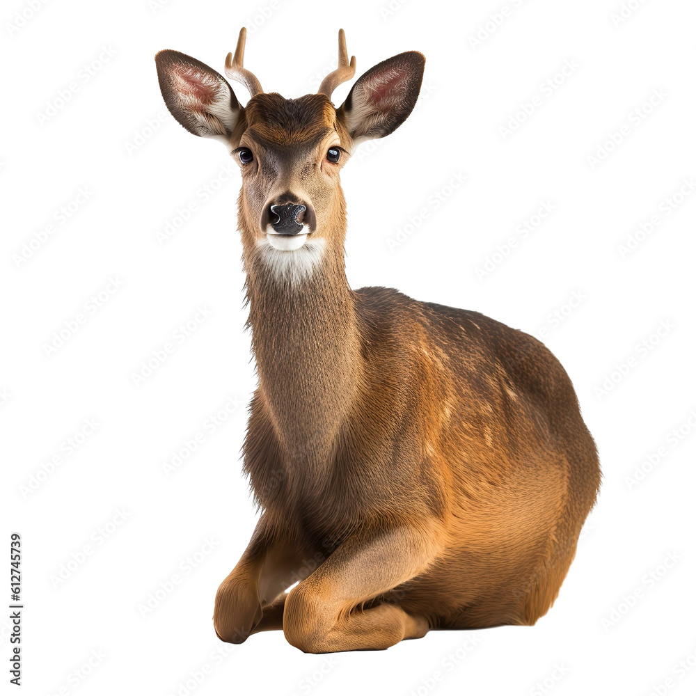 A deer with antlers isolated on a white background A deer with antlers isolated on a white background