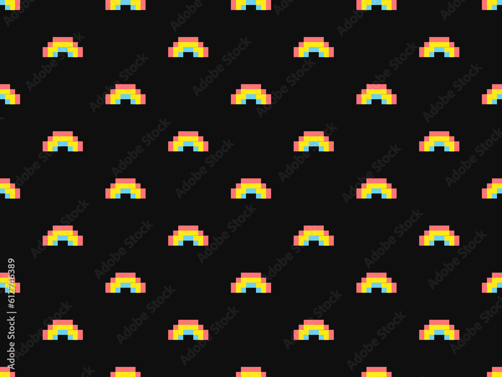 Rianbow cartoon character seamless pattern on black background