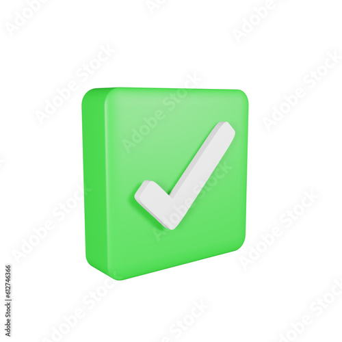 check mark on square green 3d icon illustration background png.