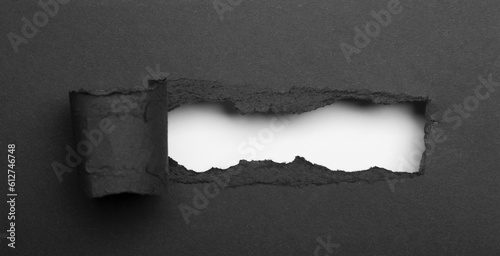 Vászonkép realistic black torn paper with rolled edge on transparent background - frame fo