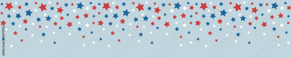 Seamless border garland with falling stars. Decorations for USA independence day. Isolated vector illustration.