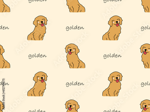 Golden dog cartoon character seamless pattern on yellow background