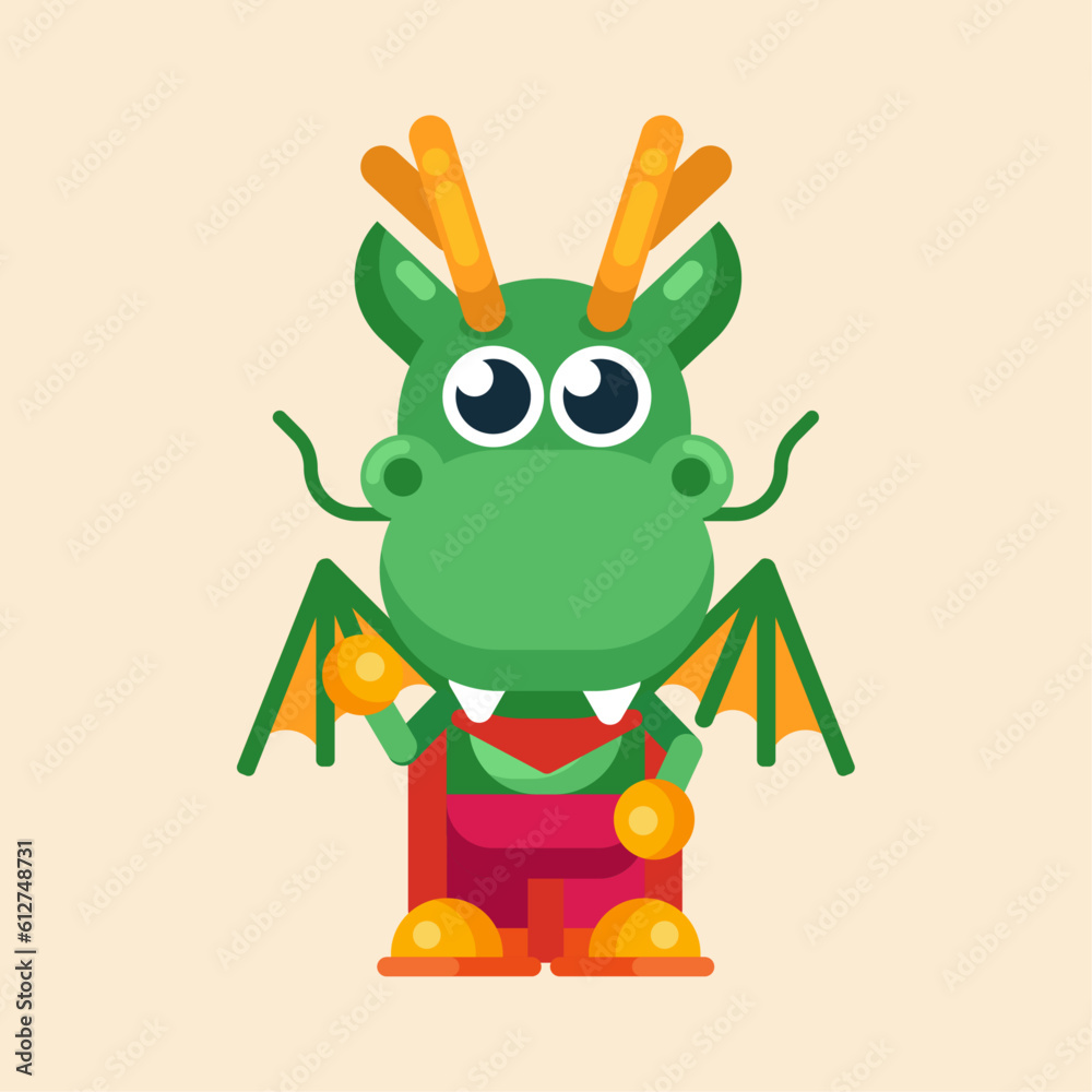 Funny cartoon maskot dragon character flat design illustration Funny cartoon maskot dragon character flat design illustration