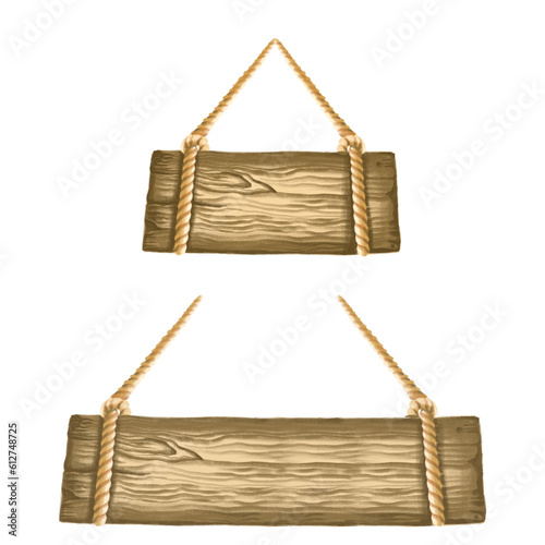 wooden signboard with rope