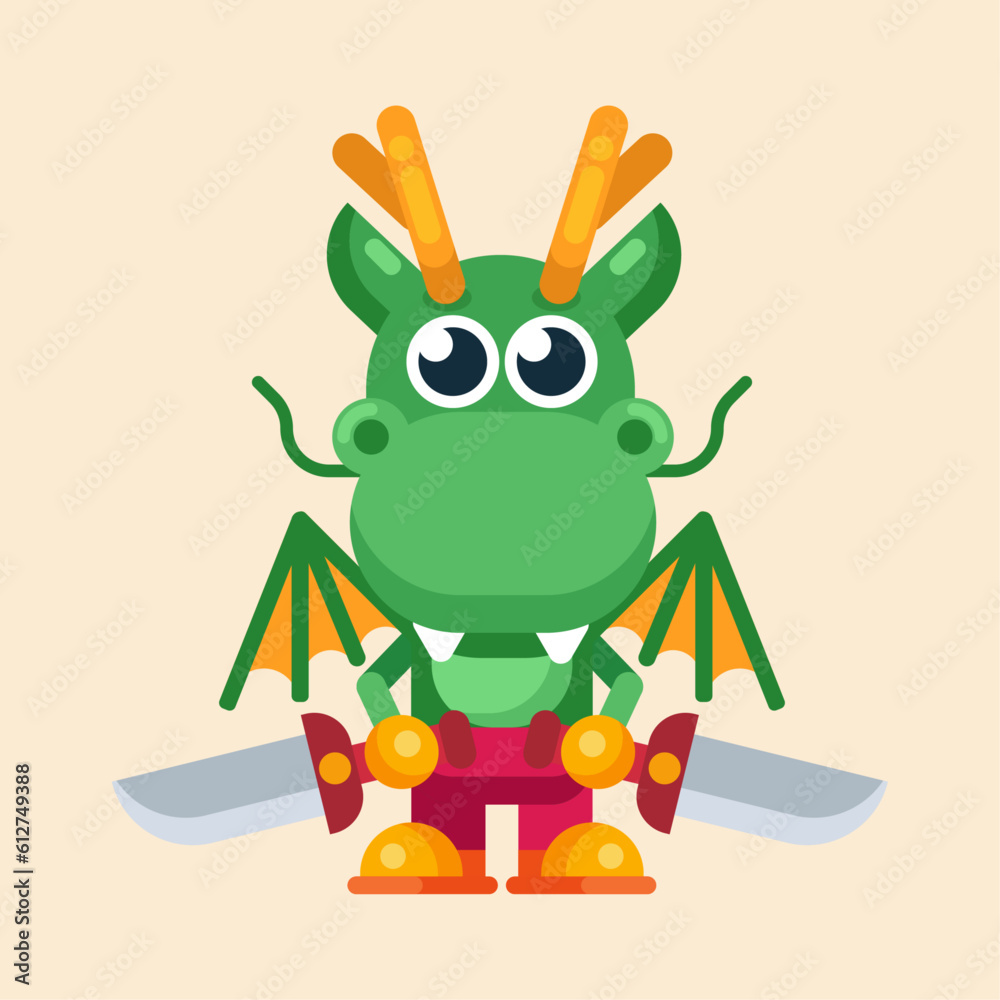 Funny cartoon maskot dragon character flat design illustration Funny cartoon maskot dragon character flat design illustration