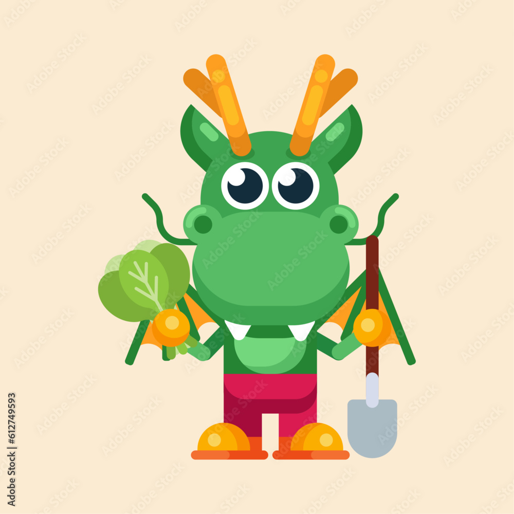 Funny cartoon maskot dragon character flat design illustration