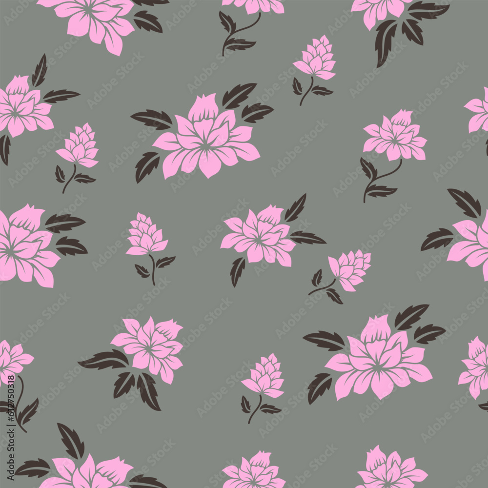 Vector seamless pattern with pink rose flowers