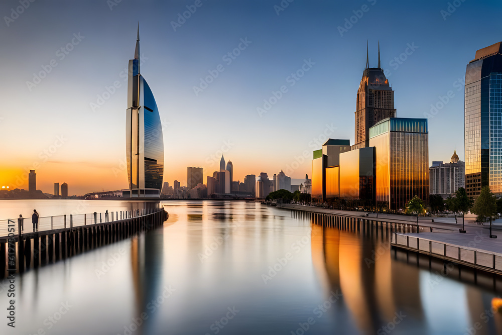 Fototapeta premium city skyline at dusk