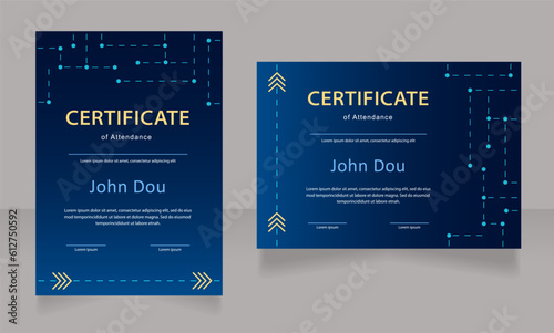 Science course student certificate design template set. Vector diploma with customized copyspace and borders. Printable document for awards and recognition. Calibri, Myriad Pro fonts used