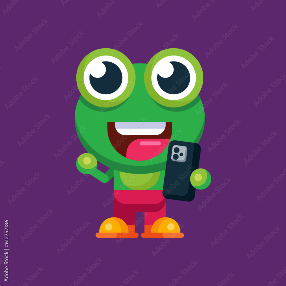 Funny cartoon smiling frog mascot character flat design illustration
