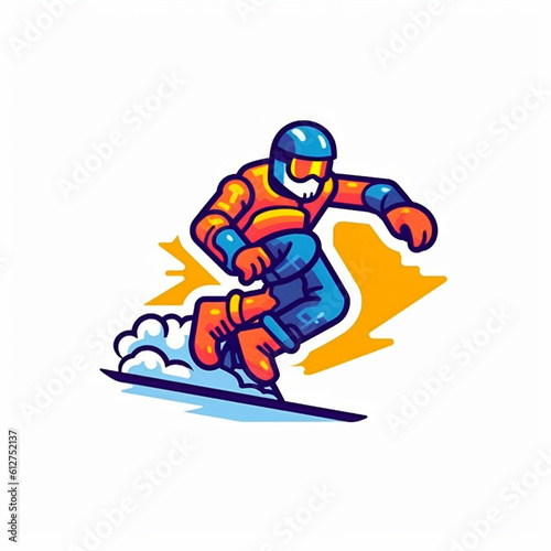  An icon representing the sport of [snowboarding], designed in a modern line art style. The icon, detailed with bold outlines and solid colors created with generative AI software