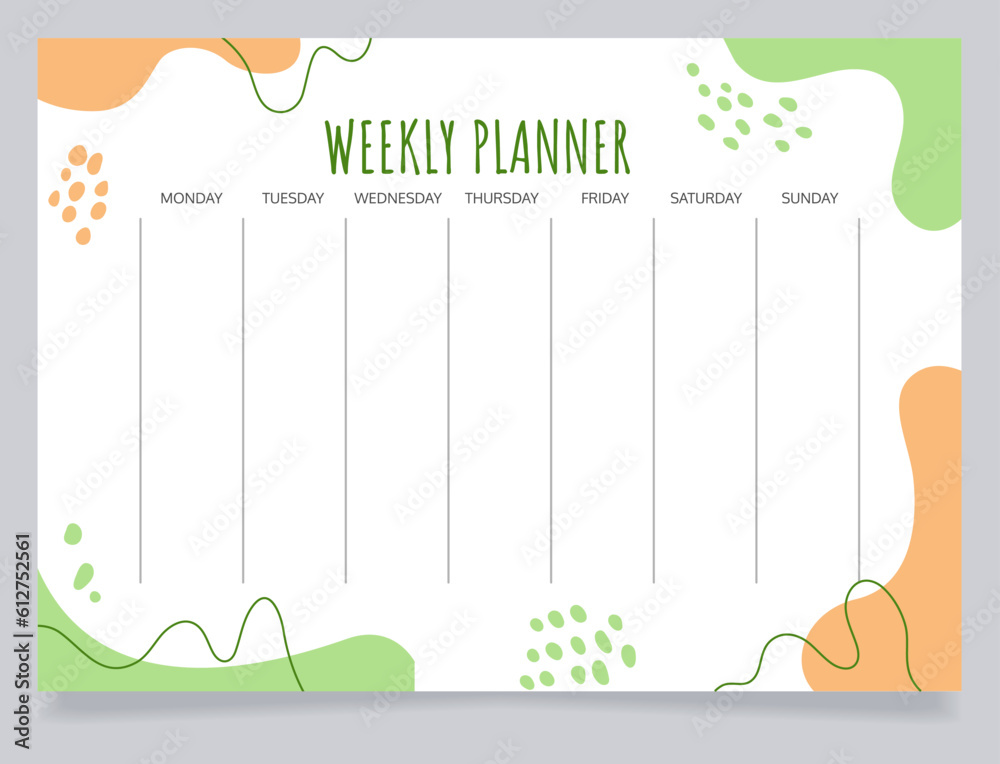 Weekly planner worksheet design template. Blank printable goal setting ...