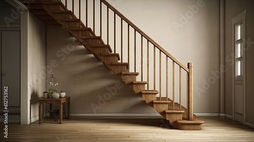 Wooden stairs in an empty room on a suuny day.