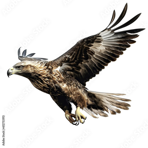 An eagle spreads its wings, isolated on a white background