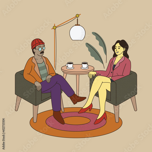 man and woman coffee talk (ID: 612755104)