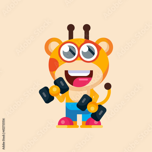 Funny cartoon smiling giraffe  character flat design illustration vector