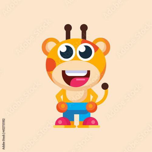 Funny cartoon smiling giraffe  character flat design illustration vector