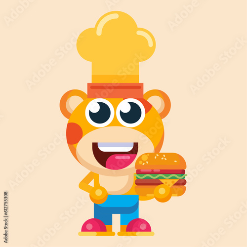 Funny cartoon smiling giraffe  character flat design illustration vector