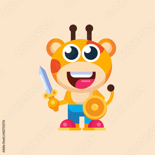 Funny cartoon smiling giraffe  character flat design illustration vector