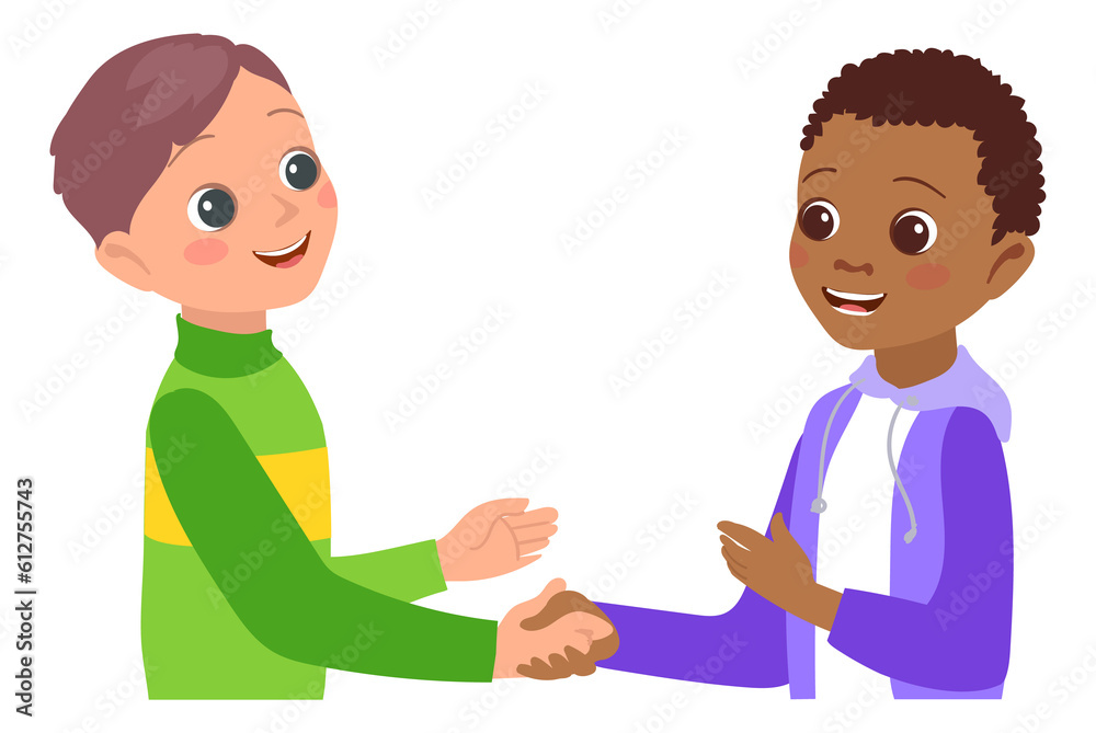 Kid greeting gesture. Happy boys shaking hands. Gesturing friends. Children cooperation. Young people holding arms. Handshake for introduce. Successful partnership. png illustration Kid greeting gesture. Happy boys shaking hands. Gesturing friends. Children cooperation. Young people holding arms. Handshake for introduce. Successful partnership. png illustration