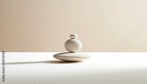 Minimal and calm. Concept of mindfulness. Pebbles balancing. Ai generated. photo