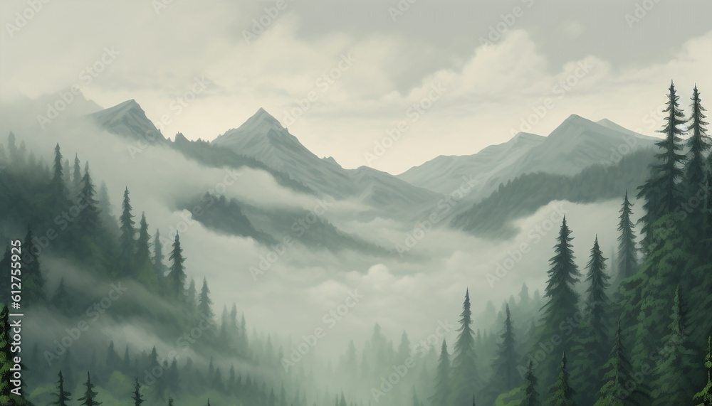 forest mountains fog green pixelart realistic hyperdet
