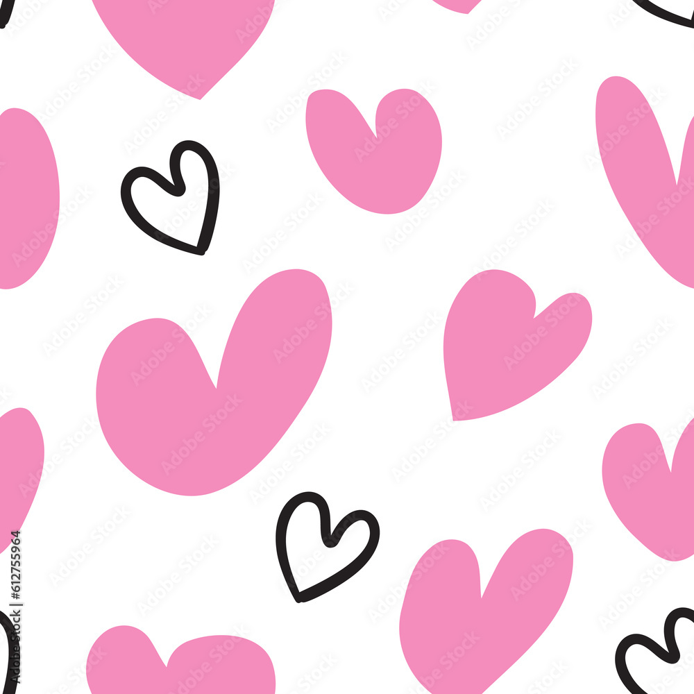 Hand Drawn Heart Seamless Pattern, Love Doodle Tile, Sketch Brush Hearts, Valentine Background Hand Drawn Heart Seamless Pattern, Love Doodle Tile, Sketch Brush Hearts, Valentine Background