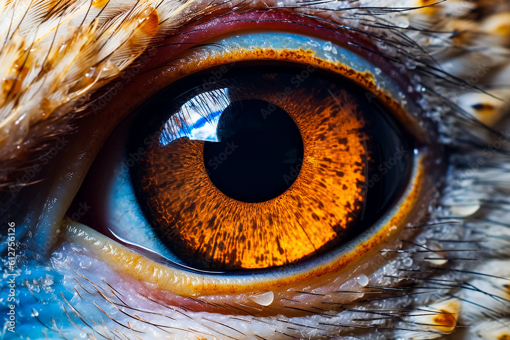 Macro image of the pupil and iris of the eye of a bald eagle