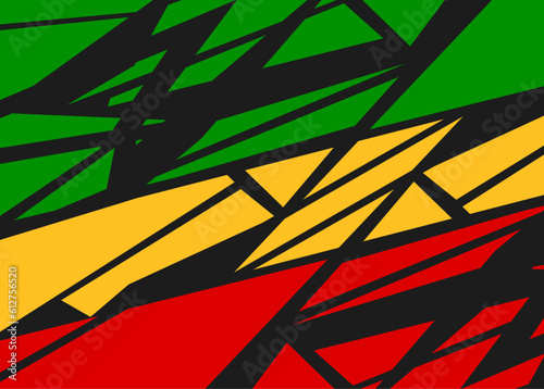 Abstract background with colorful raw and irregular geometric pattern and with Rastafari color theme