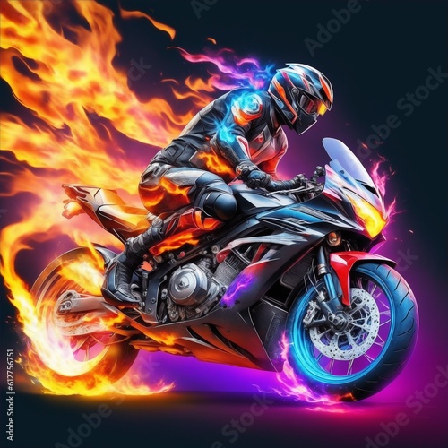 Motor cycle rider with full face helmet
