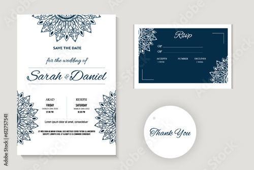 Blue And White Wedding Invitation Mandala