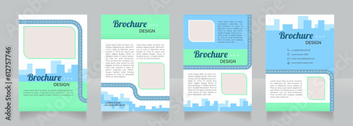 Rail eco transport blank brochure design. Template set with copy space for text. Premade corporate reports collection. Editable 4 paper pages. Lobster Regular, Nunito SemiBold, Light fonts used