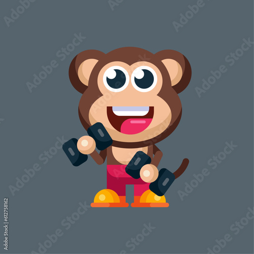 Funny cartoon smiling monkey character flat design illustration mascot logo