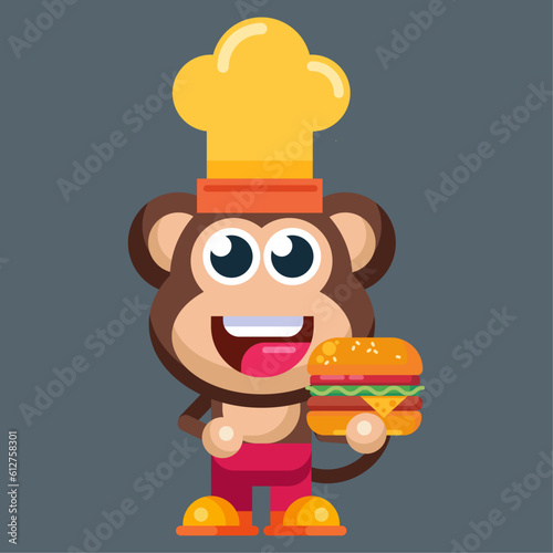 Funny cartoon smiling monkey character flat design illustration mascot logo