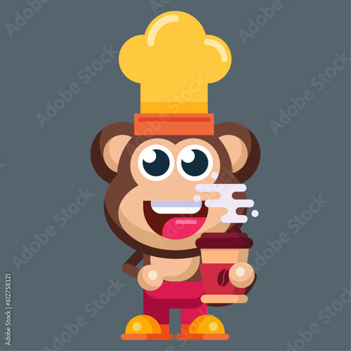 Funny cartoon smiling monkey character flat design illustration mascot logo