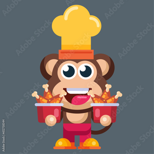 Funny cartoon smiling monkey character flat design illustration mascot logo
