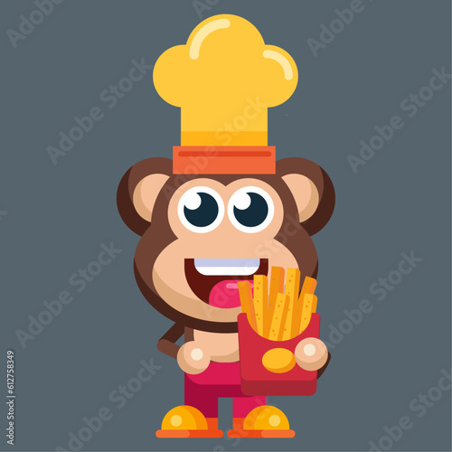Funny cartoon smiling monkey character flat design illustration mascot logo